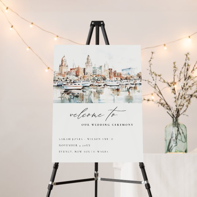 Tampa Florida Skyline Watercolor Wedding Welcome Foam Board (In Situ (Stand))