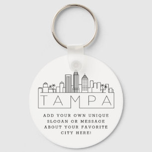 Tampa, Florida Stylized Skyline   Custom Slogan Keychain