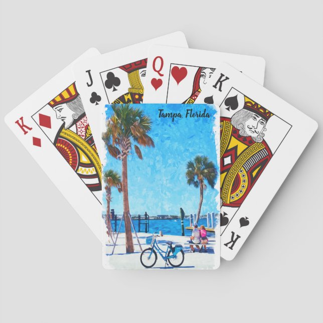Tampa Florida Summer Watercolor Painting  Poker Cards (Back)