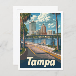 Tampa Florida USA Art Vintage Travel Illustration Postcard