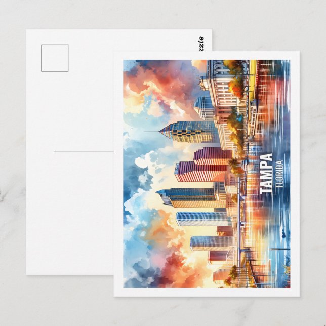 Tampa Florida USA Famous Place watercolor Postcard (Front/Back)