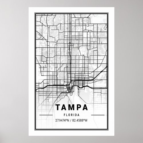 Tampa Florida USA Travel City Map Poster