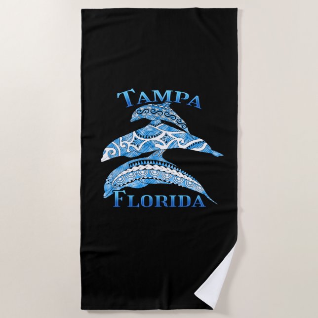 Tampa Florida Vacation Tribal Dolphins Beach Towel (Front)