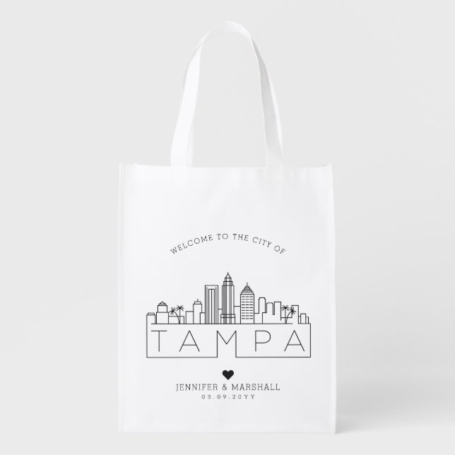 Tampa, Florida  Wedding | Stylized Skyline Grocery Bag (Front)