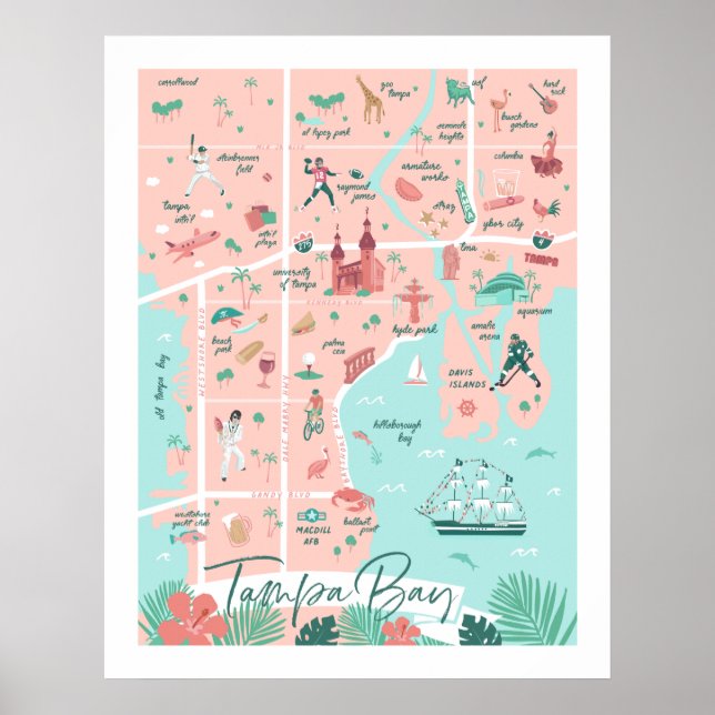 Tampa Map Print, 22"x28" Poster (Front)