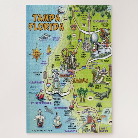 Tampa Orlando Florida Fun Map Jigsaw Puzzle | Zazzle.com