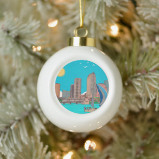 Tampa Skyline Florida USA Ceramic Ball Christmas Ornament