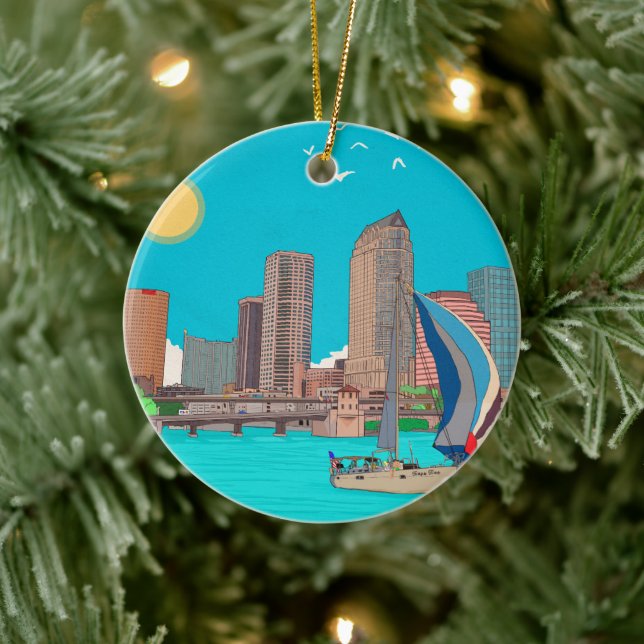 Tampa Skyline Florida USA Ceramic Ornament (Tree)