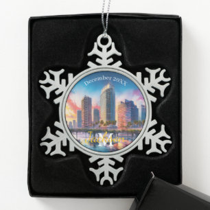 Tampa Skyline Snowflake Pewter Christmas ornament