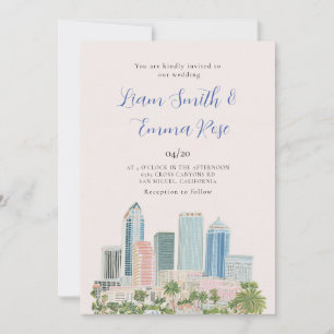Tampa Skyline Watercolor Wedding Invitation
