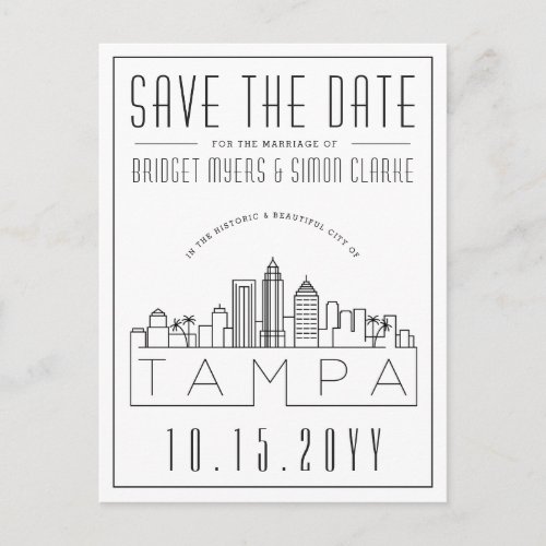 Tampa Wedding  Stylized Skyline Save the Date Postcard