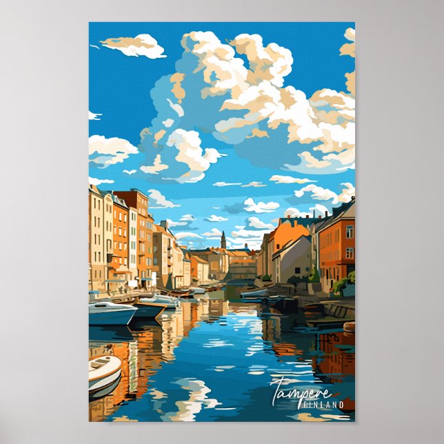 Tampere Finland Travel Art Vintage Illustration  Poster (Front)
