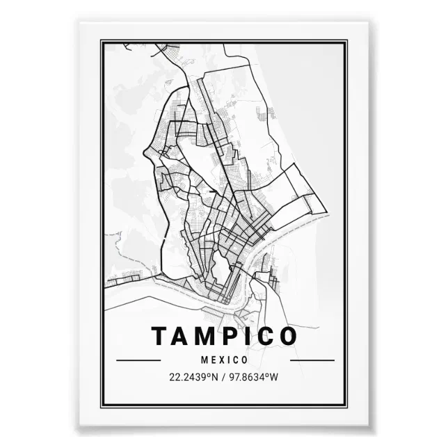 Tampico Mexico Ligth City Map Photo Print Zazzle