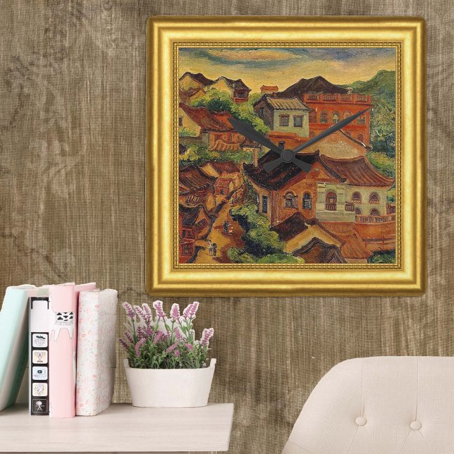 Tamsui, Chen Cheng-Po Painting, Taiwan, Framed Square Wall Clock (Creator Uploaded)