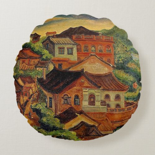 Tamsui  Chen Cheng_Po Taiwan vintage art Round Pillow