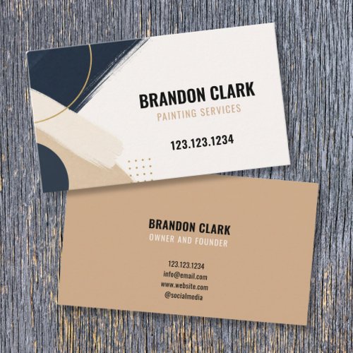 Tan Abstract Brushstroke Geometric Painting Business Card