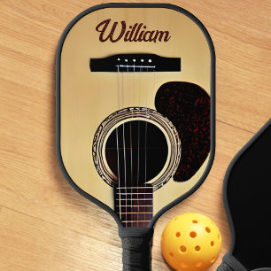 Tan Acoustic Guitar Woodgrain Guitarist Name Text Pickleball Paddle
