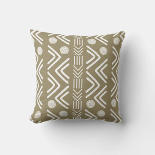 Tan African Tribal Bogolan Throw Pillow
