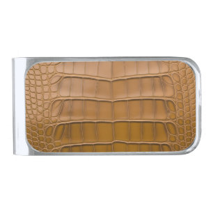 Tan Alligator Pattern Home Decor Silver Finish Money Clip