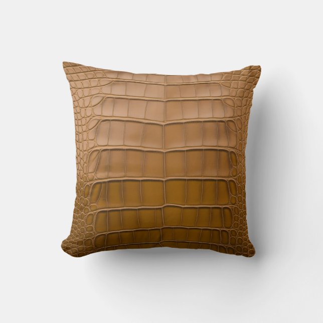 Tan Alligator Pattern Home Decor Throw Pillow (Front)