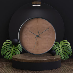 Tan Alligator Texture Print Clock