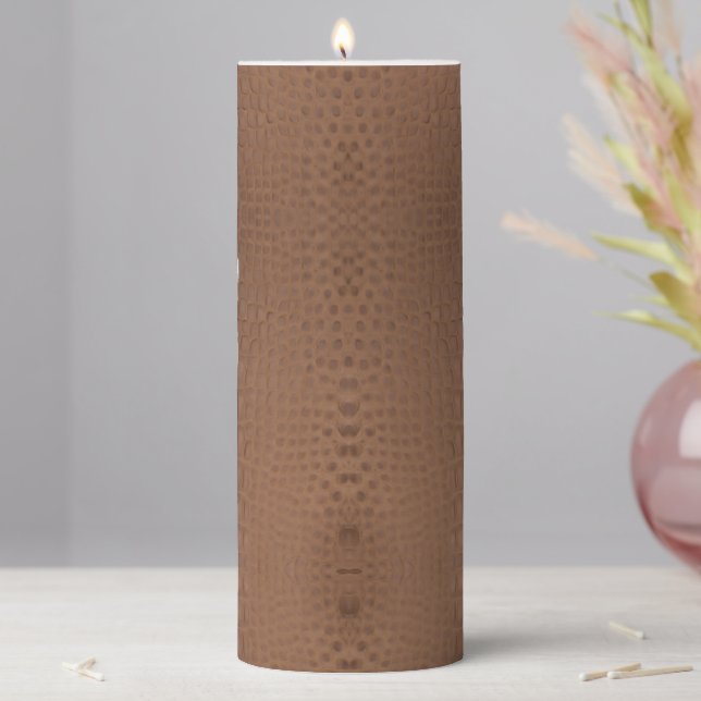 Tan Alligator Texture Print Pillar Candle (In Situ)