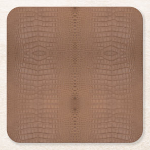 Tan Alligator Texture Print Square Paper Coaster