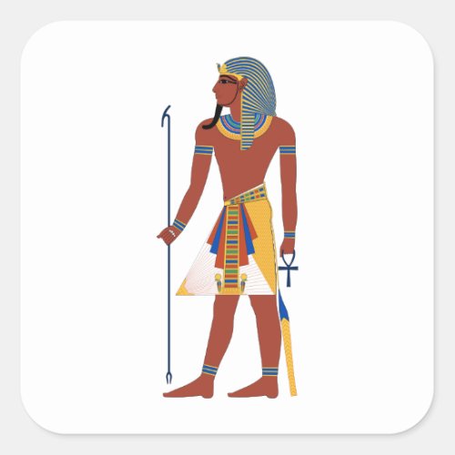 Tan Ancient Egyptian Man in Headdress Holding Ankh Square Sticker