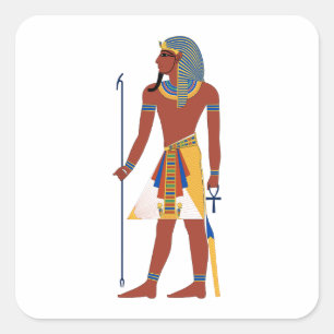 Tan Ancient Egyptian Man in Headdress Holding Ankh Square Sticker