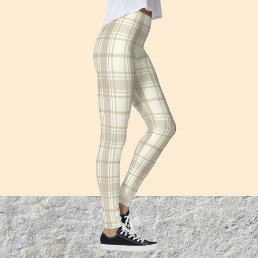 Tan and Beige Tartan Pattern Legging Pants