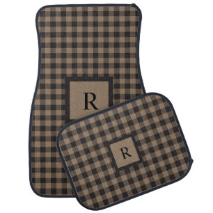 Tan and Black Buffalo Check Plaid Monogrammed Car Floor Mat