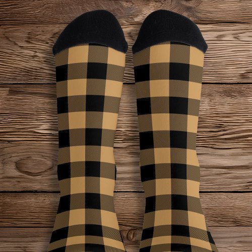 Tan and Black Buffalo Plaid Socks