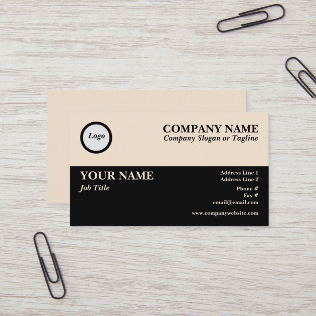 Tan and Black Color Blocks Generic Business Card (Front/Back In Situ)