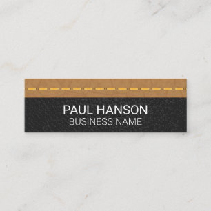 Tan and Black Leather Stitched Mini Business Card