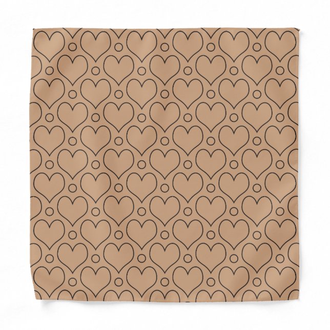 Tan and Black Love Hearts and Polka Dots pattern Bandana (Front)
