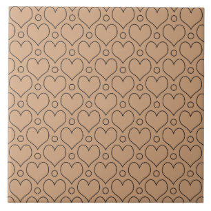 Tan and Black Love Hearts and Polka Dots pattern Ceramic Tile