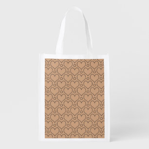 Tan and Black Love Hearts and Polka Dots pattern Grocery Bag