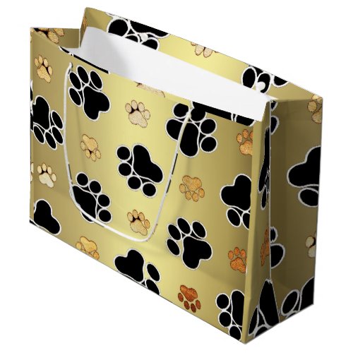 Tan and black paw print on a gold background 1 large gift bag