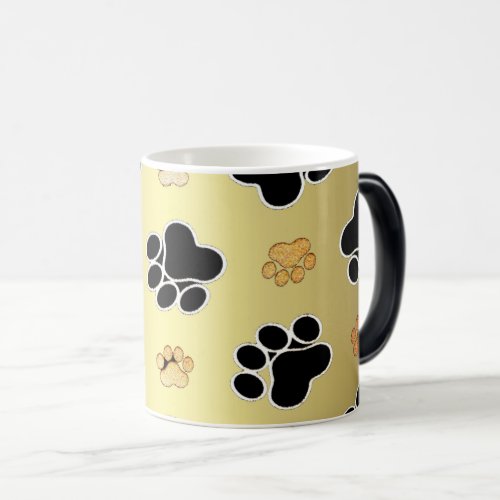 Tan and black paw print on a gold background 1 magic mug