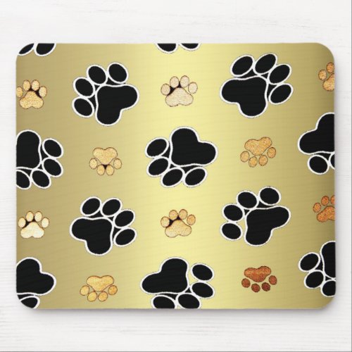 Tan and black paw print on a gold background 1 mouse pad