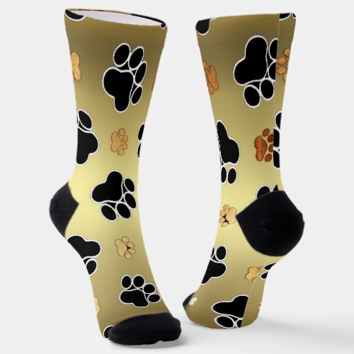 Tan and black paw print on a gold background 1  socks