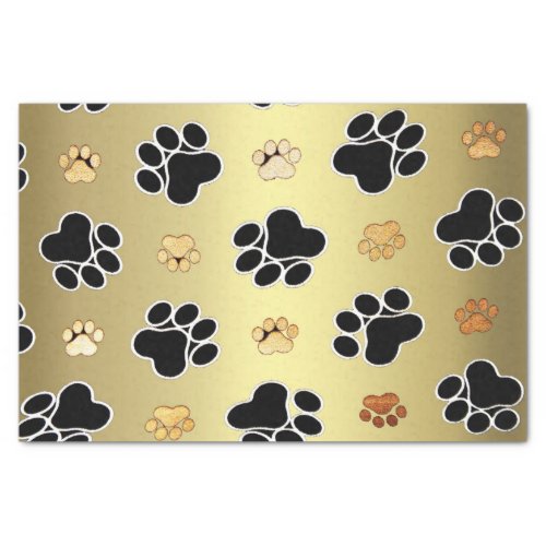 Tan and black paw print on a gold background 1 tissue paper