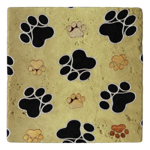 Tan and black paw print on a gold background 1 trivet