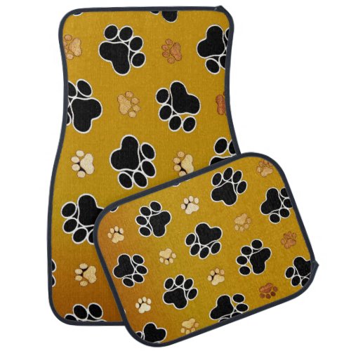 Tan and black paw print on a gold background 2 car mat