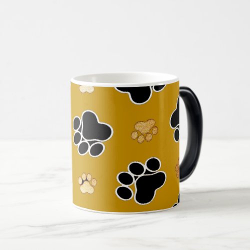 Tan and black paw print on a gold background 2 magic mug