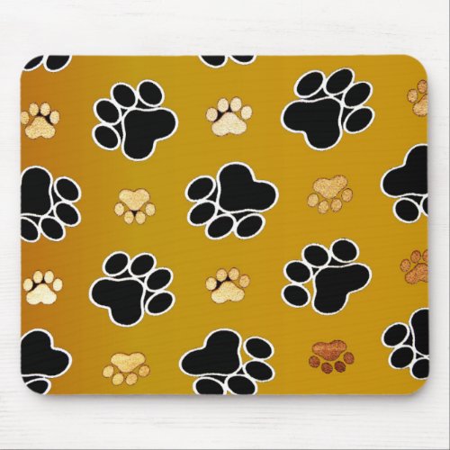 Tan and black paw print on a gold background 2 mouse pad