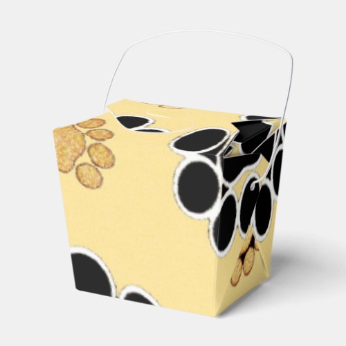 Tan and black paw print on a gold background 3 favor boxes