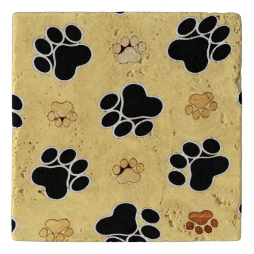 Tan and black paw print on a gold background 3 trivet