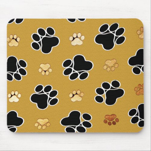 Tan and black paw print on a gold background 4 mouse pad