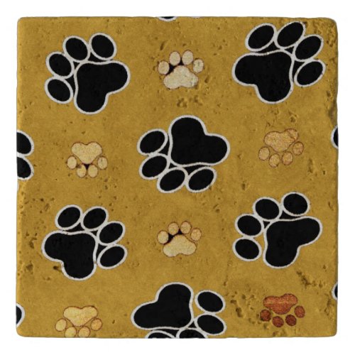 Tan and black paw print on a gold background 4 trivet